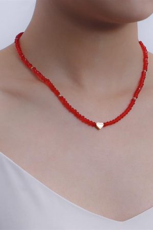 Colorful Crystal Heart Necklace for Women, Minimalist Hip-Hop Jewelry, European-American Style, Baddie Fashion Accessory