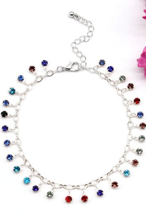 Colorful Crystal Micro-Inlaid Diamond Anklet for Women - Creative Beach Personality Foot Jewelry - Versatile European American Style