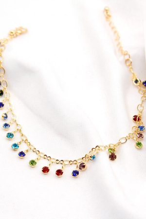 Colorful Crystal Micro-Inlaid Diamond Anklet for Women - Creative Beach Personality Foot Jewelry - Versatile European American Style