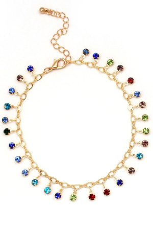 Colorful Crystal Micro-Inlaid Diamond Anklet for Women - Creative Beach Personality Foot Jewelry - Versatile European American Style