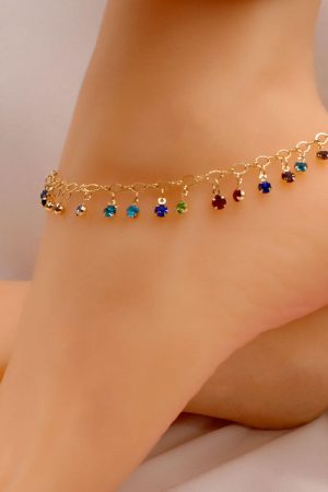 Colorful Crystal Micro-Inlaid Diamond Anklet for Women - Creative Beach Personality Foot Jewelry - Versatile European American Style