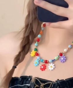 Colorful Daisy Necklace for Women - Contrast Color Collarbone Chain, Summer Vacation Style, Sweet Niche Design, Trendy Accessories