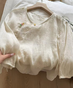 Colorful Diagonal Placket Button Short Sleeve Shirt - Chinese Style Women's Top for Summer 2025, Trendy Lazy Fashion