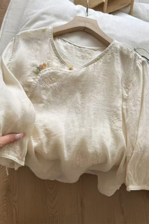 Colorful Diagonal Placket Button Short Sleeve Shirt - Chinese Style Women's Top for Summer 2025, Trendy Lazy Fashion
