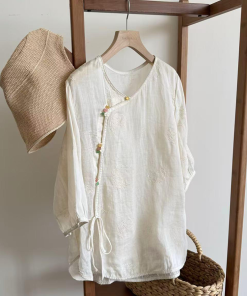 Colorful Diagonal Placket Button Short Sleeve Shirt - Chinese Style Women's Top for Summer 2025, Trendy Lazy Fashion