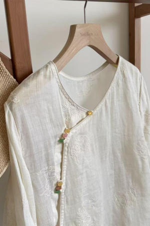 Colorful Diagonal Placket Button Short Sleeve Shirt - Chinese Style Women's Top for Summer 2025, Trendy Lazy Fashion