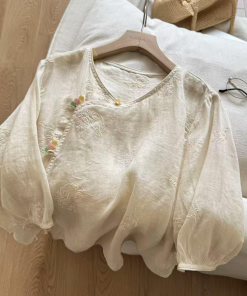 Colorful Diagonal Placket Button Short Sleeve Shirt - Chinese Style Women's Top for Summer 2025, Trendy Lazy Fashion