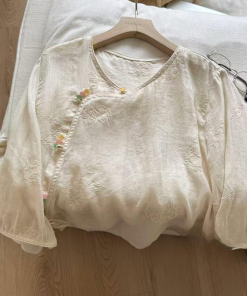 Colorful Diagonal Placket Button Short Sleeve Shirt - Chinese Style Women's Top for Summer 2025, Trendy Lazy Fashion