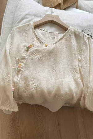 Colorful Diagonal Placket Button Short Sleeve Shirt - Chinese Style Women's Top for Summer 2025, Trendy Lazy Fashion