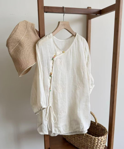 Colorful Diagonal Placket Button Short Sleeve Shirt - Chinese Style Women's Top for Summer 2025, Trendy Lazy Fashion