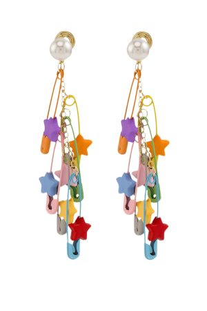 Colorful Dopamine Brooch Earrings for Women, Star Tassel Design, No Ear Holes, Unique Incense Plate Ear Clips, Niche Personality Style