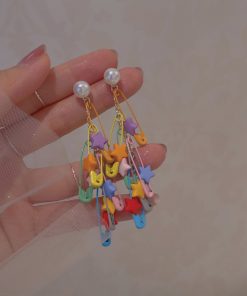 Colorful Dopamine Brooch Earrings for Women, Star Tassel Design, No Ear Holes, Unique Incense Plate Ear Clips, Niche Personality Style