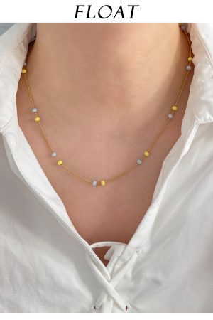 Colorful Drip Glaze Bead Splicing Necklace - Minimalist Layered Clavicle Chain in Yellow and Purple for Versatile Styling