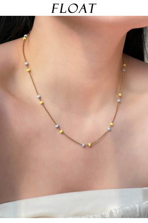 Colorful Drip Glaze Bead Splicing Necklace - Minimalist Layered Clavicle Chain in Yellow and Purple for Versatile Styling