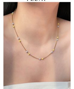 Colorful Drip Glaze Bead Splicing Necklace - Minimalist Layered Clavicle Chain in Yellow and Purple for Versatile Styling