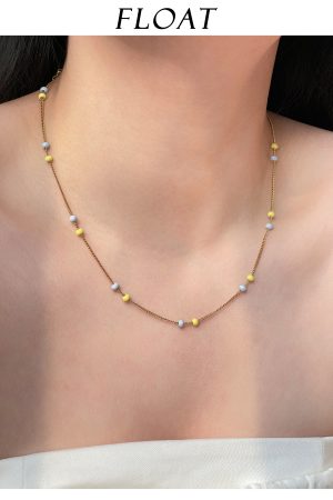 Colorful Drip Glaze Bead Splicing Necklace - Minimalist Layered Clavicle Chain in Yellow and Purple for Versatile Styling