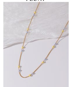 Colorful Drip Glaze Bead Splicing Necklace - Minimalist Layered Clavicle Chain in Yellow and Purple for Versatile Styling