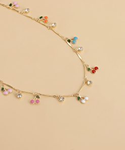 Colorful Drip Oil Cherry Zircon Pendant Necklace for Women - Trendy European and American Jewelry Accessories