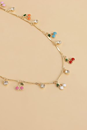 Colorful Drip Oil Cherry Zircon Pendant Necklace for Women - Trendy European and American Jewelry Accessories