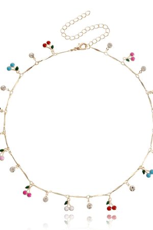 Colorful Drip Oil Cherry Zircon Pendant Necklace for Women - Trendy European and American Jewelry Accessories