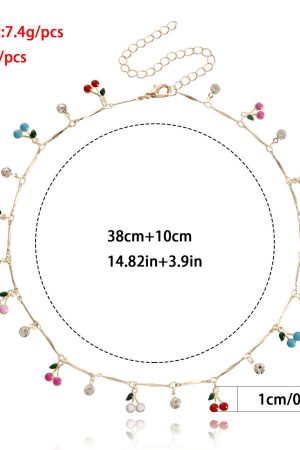 Colorful Drip Oil Cherry Zircon Pendant Necklace for Women - Trendy European and American Jewelry Accessories