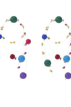 Colorful Fireworks Beaded Ear Clips - Long Contrast Color Earrings for Fun Personality - Trendy 2025 Statement Jewelry