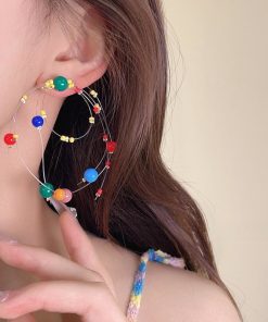 Colorful Fireworks Beaded Ear Clips - Long Contrast Color Earrings for Fun Personality - Trendy 2025 Statement Jewelry