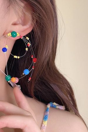 Colorful Fireworks Beaded Ear Clips - Long Contrast Color Earrings for Fun Personality - Trendy 2025 Statement Jewelry