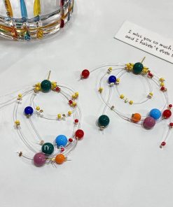 Colorful Fireworks Beaded Ear Clips - Long Contrast Color Earrings for Fun Personality - Trendy 2025 Statement Jewelry