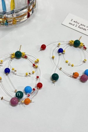 Colorful Fireworks Beaded Ear Clips - Long Contrast Color Earrings for Fun Personality - Trendy 2025 Statement Jewelry