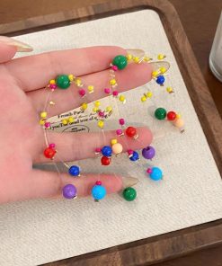 Colorful Fireworks Beaded Ear Clips - Long Contrast Color Earrings for Fun Personality - Trendy 2025 Statement Jewelry