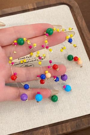 Colorful Fireworks Beaded Ear Clips - Long Contrast Color Earrings for Fun Personality - Trendy 2025 Statement Jewelry