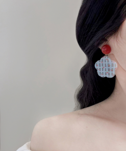 Colorful Floral Earrings for Women, Vintage Cherry Ear Clips, Cute Sweet Design, Contrasting Colors, Unique Mosquito Coil Style