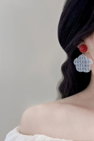 Colorful Floral Earrings for Women, Vintage Cherry Ear Clips, Cute Sweet Design, Contrasting Colors, Unique Mosquito Coil Style