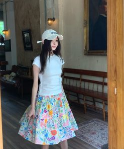Colorful Floral Oil Painting Half-Length Skirt for Women - Summer Romantic Mid-Length Dress, Boho Chic Style