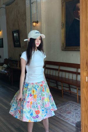 Colorful Floral Oil Painting Half-Length Skirt for Women - Summer Romantic Mid-Length Dress, Boho Chic Style