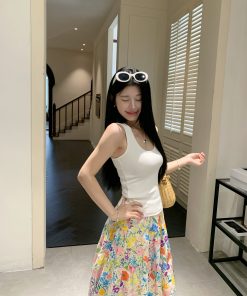 Colorful Floral Oil Painting Half-Length Skirt for Women - Summer Romantic Mid-Length Dress, Boho Chic Style