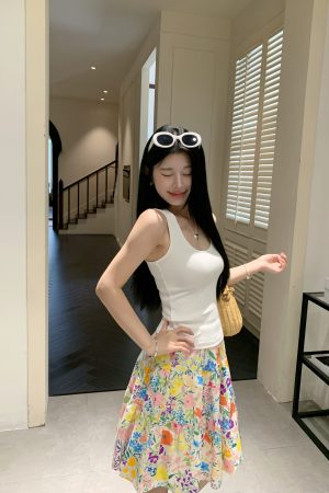 Colorful Floral Oil Painting Half-Length Skirt for Women - Summer Romantic Mid-Length Dress, Boho Chic Style