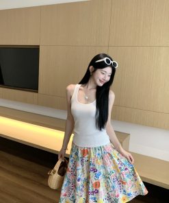 Colorful Floral Oil Painting Half-Length Skirt for Women - Summer Romantic Mid-Length Dress, Boho Chic Style