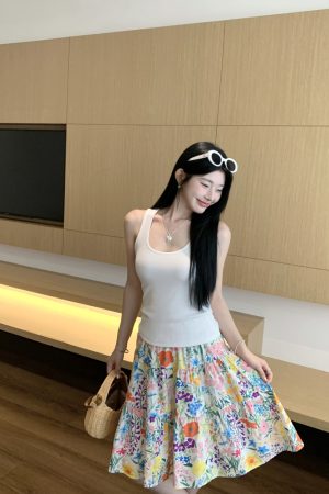 Colorful Floral Oil Painting Half-Length Skirt for Women - Summer Romantic Mid-Length Dress, Boho Chic Style
