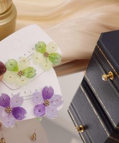Colorful Floral Stud Earrings for Women - 925 Silver Pin, Korean Style Dongdaemun Design, Perfect for Summer Fashion