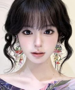 Colorful Floral Tassel Earrings for Girls - Long Romantic Crystal Cluster Ear Clips, Pastoral Vacation Style Jewelry