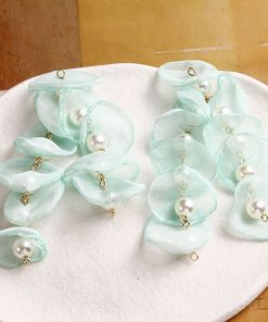 Colorful Floral Tassel Earrings for Girls - Long Romantic Crystal Cluster Ear Clips, Pastoral Vacation Style Jewelry