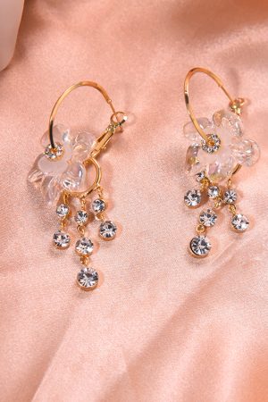 Colorful Floral Tassel Earrings for Women, Crystal Inlaid Water Drop Design, Niche Round Ear Clips, Trendy Statement Jewelry
