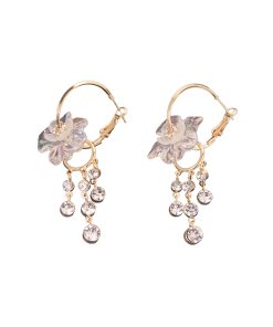 Colorful Floral Tassel Earrings for Women, Crystal Inlaid Water Drop Design, Niche Round Ear Clips, Trendy Statement Jewelry