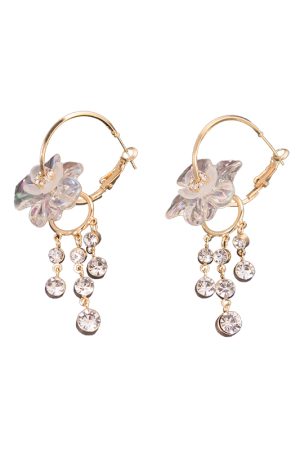 Colorful Floral Tassel Earrings for Women, Crystal Inlaid Water Drop Design, Niche Round Ear Clips, Trendy Statement Jewelry