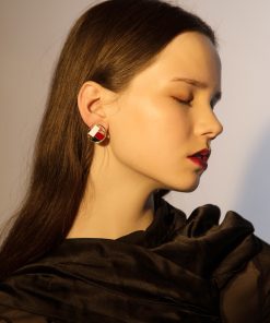 Colorful Geometric Patchwork Antique Style Round Clip-On Earrings - Elegant Retro Floating Enamel Design