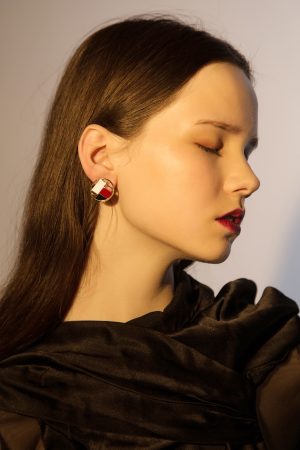 Colorful Geometric Patchwork Antique Style Round Clip-On Earrings - Elegant Retro Floating Enamel Design
