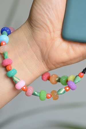 Colorful Gummy Jelly Bead Crystal Phone Strap Lanyard - Sparkling Anti-Drop Wrist Chain Accessory for Vibrant Style