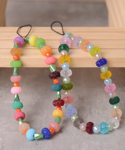 Colorful Gummy Jelly Bead Crystal Phone Strap Lanyard - Sparkling Anti-Drop Wrist Chain Accessory for Vibrant Style